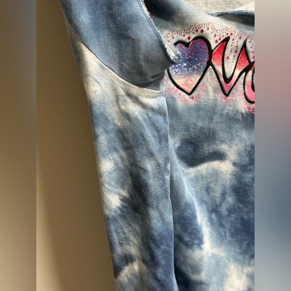 Y2K American Girl by Next Era Love Graffiti Blue Tie-Dye Top Women’s M/L(approx) - Picture 5 of 13